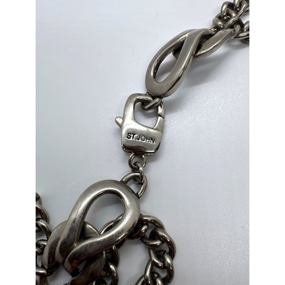 St. John Necklace Hammered Silver-Tone Chain Statement Collar Modernist Bib - Picture 3 of 10